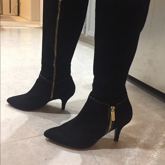 Ellen Tracy Shoes - Black Suede Dress Heel Boots